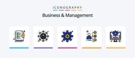 Business And Management Line Filled 5 Icon Pack Including laptop. team. document. management. report. Creative Icons Design vector