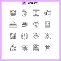 16 Universal Outlines Set for Web and Mobile Applications hardware link signal export furniture Editable Vector Design Elements