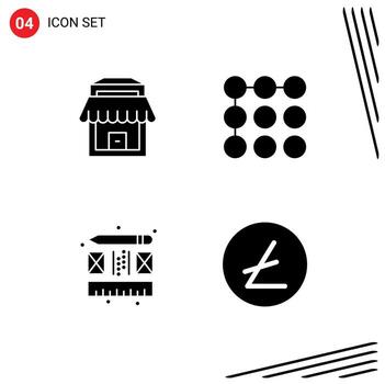 conjunto de 4 glifos sólidos vectoriales en la cuadrícula para crear elementos de diseño vectorial editables de criptomonedas creativas con bloqueo de moneda ligera vector
