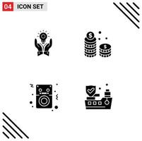 4 Thematic Vector Solid Glyphs and Editable Symbols of solution cash hand coins audio Editable Vector Design Elements