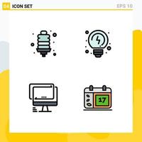 4 Thematic Vector Filledline Flat Colors and Editable Symbols of bulb device energy thinking pc Editable Vector Design Elements