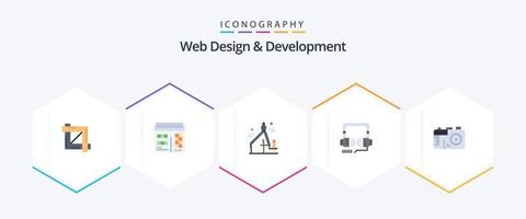 diseño y desarrollo web Paquete de 25 íconos planos que incluye . diseño. diseño gráfico. cámara. posicionamiento web vector