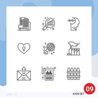 Mobile Interface Outline Set of 9 Pictograms of woman day brian patient love Editable Vector Design Elements