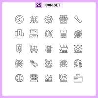 Mobile Interface Line Set of 25 Pictograms of podium call settings telephone food Editable Vector Design Elements