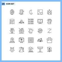 User Interface Pack of 25 Basic Lines of internet of things printer currency picture twitter Editable Vector Design Elements