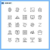 User Interface Pack of 25 Basic Lines of internet of things printer currency picture twitter Editable Vector Design Elements