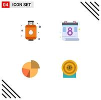 Pack of 4 creative Flat Icons of cylinder finance calendar chart pie Editable Vector Design Elements