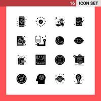 16 Thematic Vector Solid Glyphs and Editable Symbols of folder bug party notepad document Editable Vector Design Elements