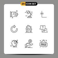 9 Outline concept for Websites Mobile and Apps couple men leo coin refresh arrow Editable Vector Design Elements