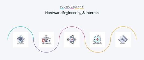 Hardware Engineering And Internet Line Filled Flat 5 Icon Pack Including health. clinical. of. technology. microchip vector