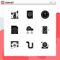 User Interface Pack of 9 Basic Solid Glyphs of smart electric upload car favorite Editable Vector Design Elements