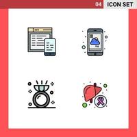 Universal Icon Symbols Group of 4 Modern Filledline Flat Colors of responsive diamond mobile report jewelry Editable Vector Design Elements