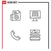 paquete de iconos de vector de stock de 4 signos y símbolos de línea para herramientas de teléfono de documentos en elementos de diseño de vector editables de cama de tecnología