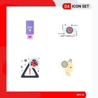 Set of 4 Vector Flat Icons on Grid for usb bug signal gen virus Editable Vector Design Elements