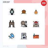 Pictogram Set of 9 Simple Filledline Flat Colors of medieval castle tower light castle building suggestion Editable Vector Design Elements