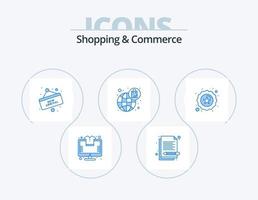Shopping And Commerce Blue Icon Pack 5 Icon Design. badge. shopping. track list. global. board vector