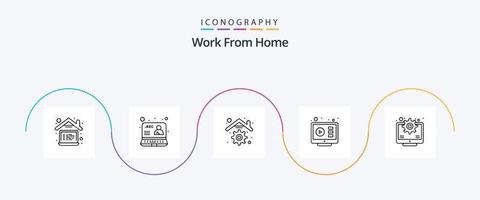 Work From Home Line 5 Icon Pack Including tutorial. online. web. internet. management vector