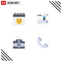 Editable Vector Line Pack of 4 Simple Flat Icons of calendar photography setting user picture Editable Vector Design Elements