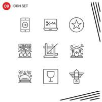 Mobile Interface Outline Set of 9 Pictograms of programing design multimedia crop management Editable Vector Design Elements