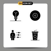 User Interface Pack of 4 Basic Solid Glyphs of bulb job blu dvd recruitment Editable Vector Design Elements