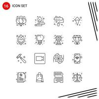 16 User Interface Outline Pack of modern Signs and Symbols of romance love brush fire arrows Editable Vector Design Elements