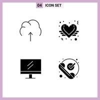 Set of Vector Solid Glyphs on Grid for cloud monitor server heart school Editable Vector Design Elements