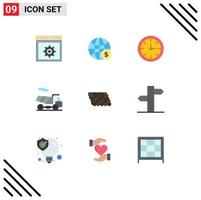 Pictogram Set of 9 Simple Flat Colors of tile transport business quad time Editable Vector Design Elements