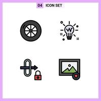 Pack of 4 Modern Filledline Flat Colors Signs and Symbols for Web Print Media such as tire security light glow image Editable Vector Design Elements