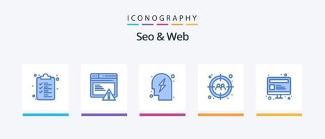 Seo and Web Blue 5 Icon Pack Including web. computer. planning. user. target. Creative Icons Design vector