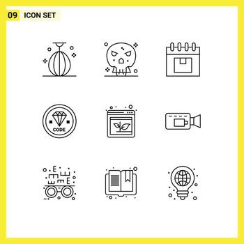 9 User Interface Outline Pack of modern Signs and Symbols of development coding skull code planning Editable Vector Design Elements