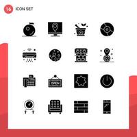 Group of 16 Modern Solid Glyphs Set for iot internet medicine ac disk Editable Vector Design Elements