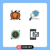 Stock Vector Icon Pack of 4 Line Signs and Symbols for pumpkin indian day magnifier rupee Editable Vector Design Elements