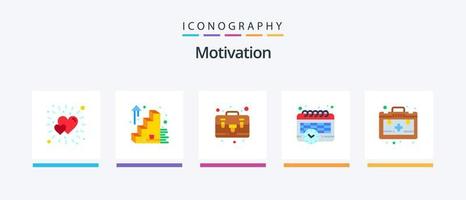 paquete de iconos de 5 planos de motivación que incluye . motivación. maletín. salud. tiempo. diseño de iconos creativos vector