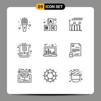 Set of 9 Vector Outlines on Grid for laptop study chart science chemistry Editable Vector Design Elements