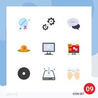 Pack of 9 Modern Flat Colors Signs and Symbols for Web Print Media such as device computer bubble cap beach Editable Vector Design Elements