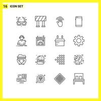 16 User Interface Outline Pack of modern Signs and Symbols of engineer huawei gestures mobile phone Editable Vector Design Elements