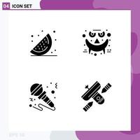 4 Solid Glyph concept for Websites Mobile and Apps food sound emots smiley instrument Editable Vector Design Elements