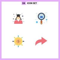 Mobile Interface Flat Icon Set of 4 Pictograms of education business school increase global Editable Vector Design Elements