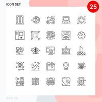 Universal Icon Symbols Group of 25 Modern Lines of sun laptop console hardware devices Editable Vector Design Elements