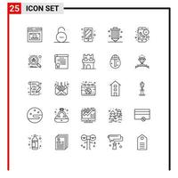 Line Pack of 25 Universal Symbols of call pencil security development coding Editable Vector Design Elements