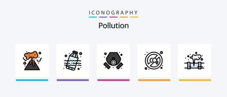 la línea de contaminación llenó el paquete de 5 íconos, incluidos los desechos. nuclear. compartimiento. agua. contaminación. diseño de iconos creativos vector