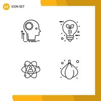 Set of 4 Modern UI Icons Symbols Signs for mind light idea eco growth Editable Vector Design Elements