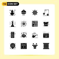 Pack of 16 Modern Solid Glyphs Signs and Symbols for Web Print Media such as lab flask chemical flask ufo school music Editable Vector Design Elements