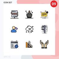 grupo de 9 signos y símbolos de colores planos de línea rellena para la marca de alerta de melena de Internet elementos de diseño vectorial no editables vector