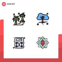 Editable Vector Line Pack of 4 Simple Filledline Flat Colors of date scale beach computing core Editable Vector Design Elements