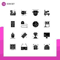 Group of 16 Modern Solid Glyphs Set for message deleted badges transportation flag Editable Vector Design Elements