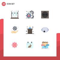 Flat Color Pack of 9 Universal Symbols of solution cog team hand plug Editable Vector Design Elements