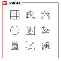 Pictogram Set of 9 Simple Outlines of mountain search education mac stop Editable Vector Design Elements