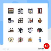 User Interface Pack of 16 Basic Flat Color Filled Lines of electronics camcorder web tool education Editable Creative Vector Design Elements