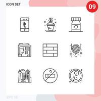 Modern Set of 9 Outlines and symbols such as wall lock pad beach computer box Editable Vector Design Elements